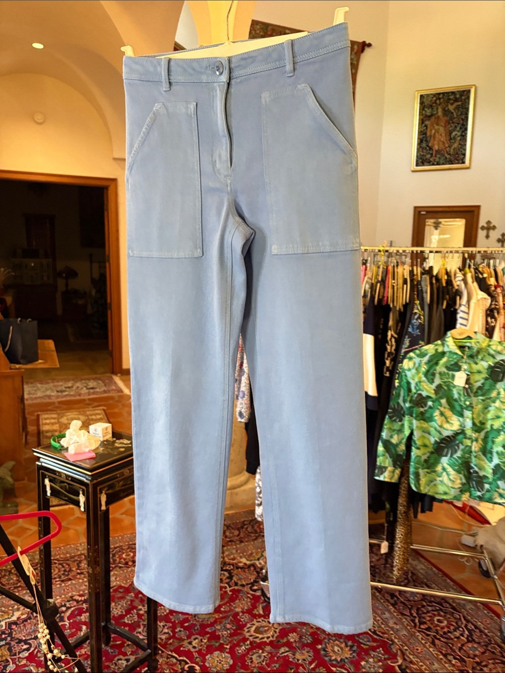 Wilfred Light Blue High-Rise Straight Leg Pants with Patch Pockets